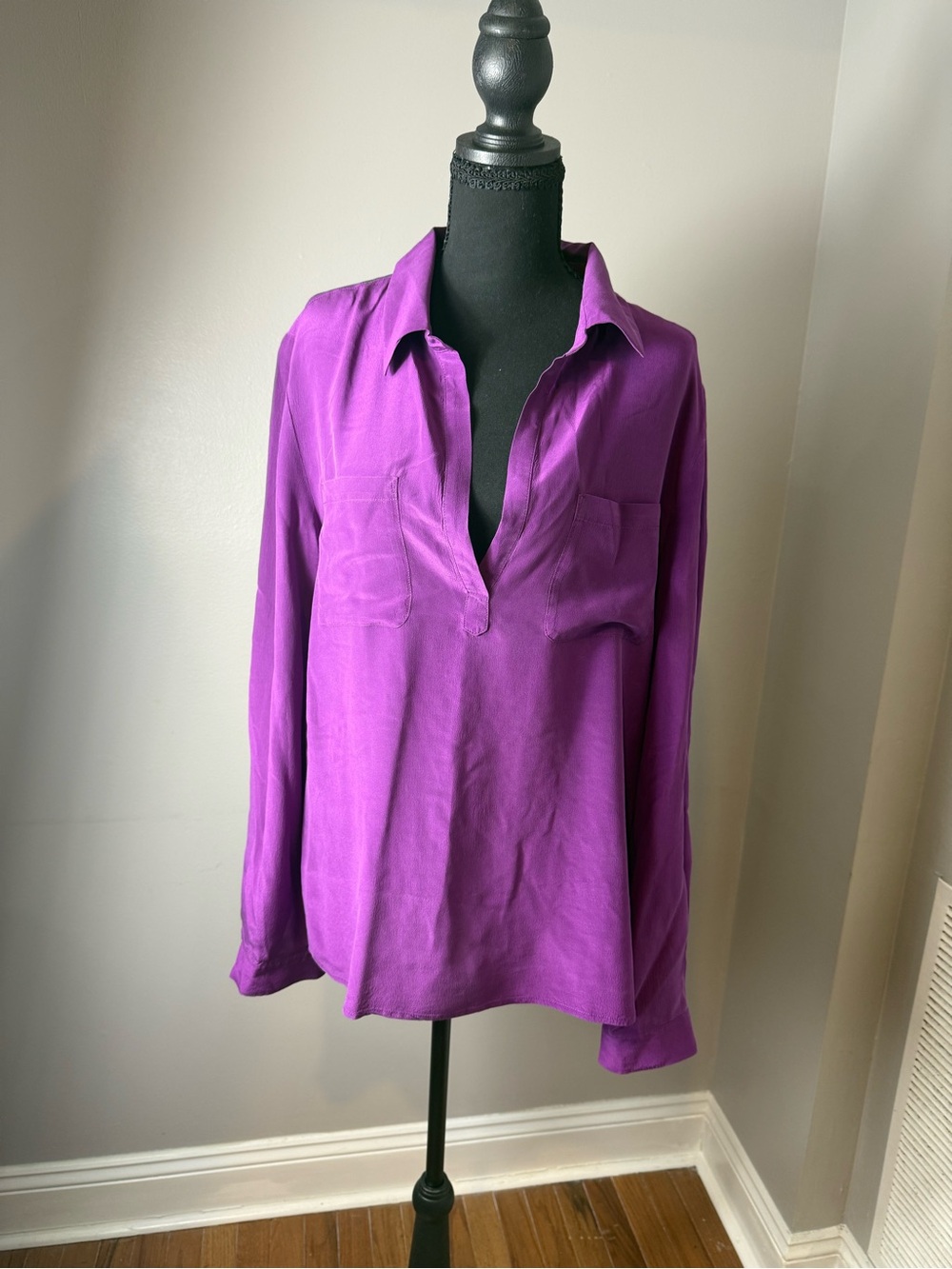 Purple Women's Long-Sleeve Silk Blouse